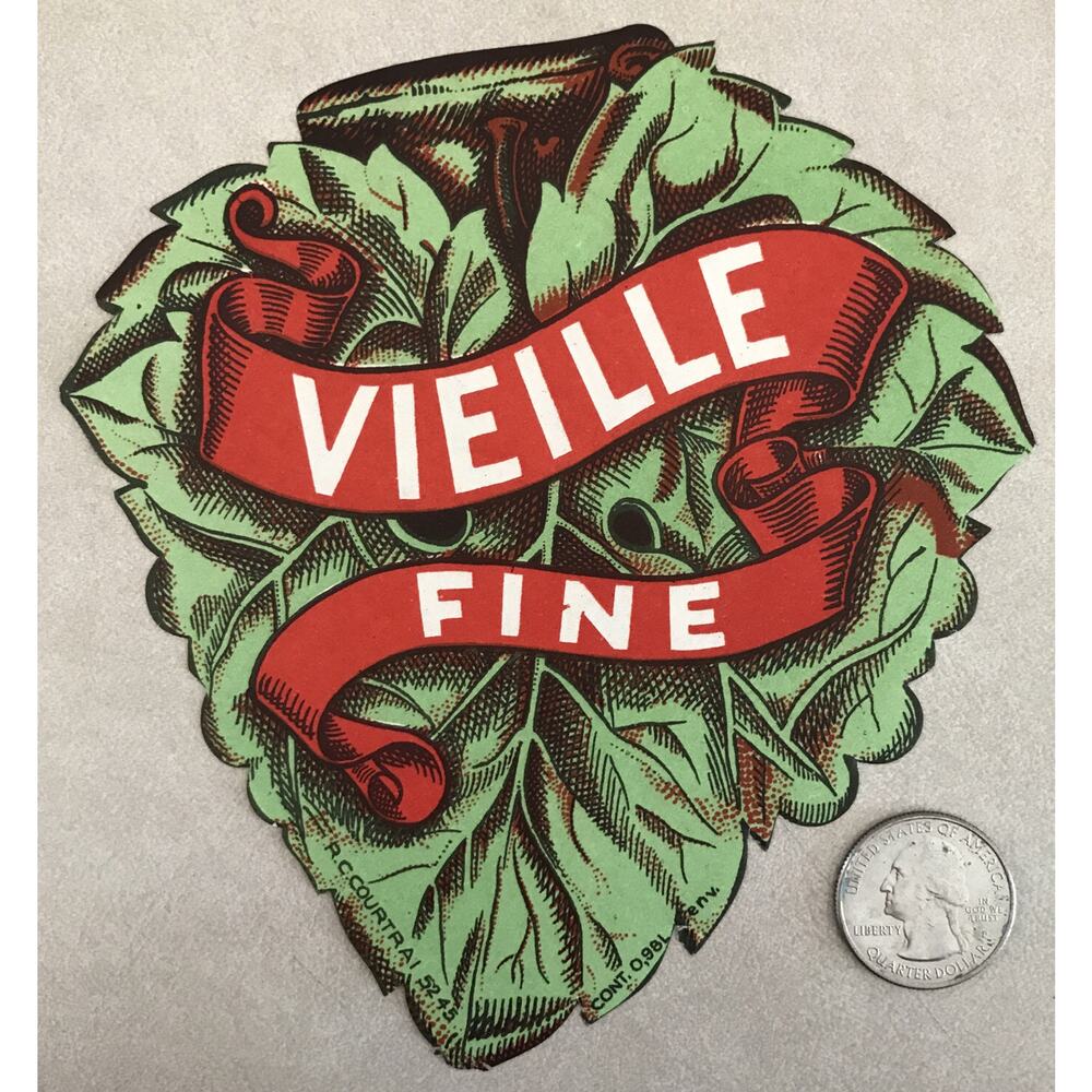 Vintage 50s Graphic Art RC Courtrai Vieille Fine Grape Leaf French Wine Label